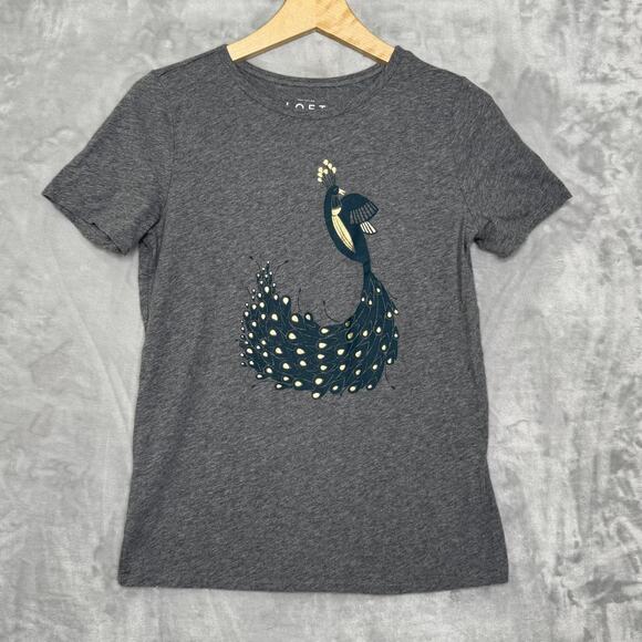 LOFT Lot of 2 T Shirts Red Linen SP Gray Vintage Soft Peacock Graphic - Picture 2 of 16